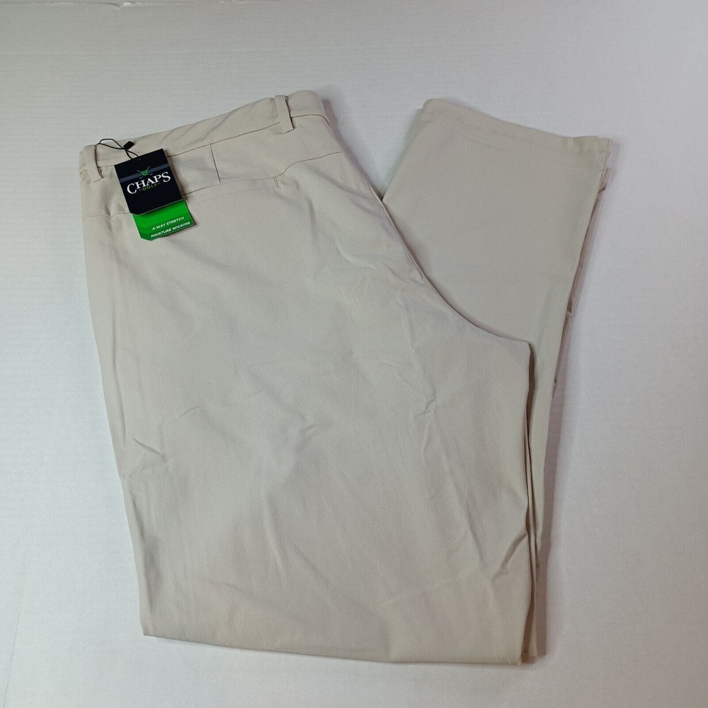 Chaps‎ Golf Pants Men's 40x32 Beige Stone Poly 4-way Stretch Moisture Wicking